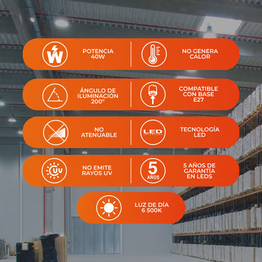 Foco LED Alta Potencia 40 W E27 Luz de Día 6500 K | Iluminación Industrial Tecnolite