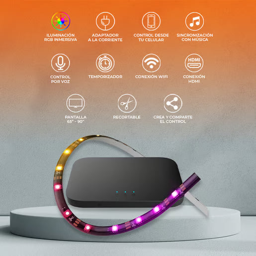 TV SMART STRIP HDMI - Tira LED Inteligente RGB para TV 65" a 90" con Sincronización en Tiempo Real