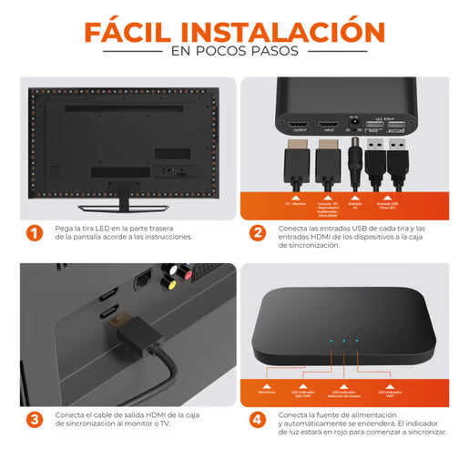 TV SMART STRIP HDMI - Tira LED Inteligente RGB para TV 65" a 90" con Sincronización en Tiempo Real