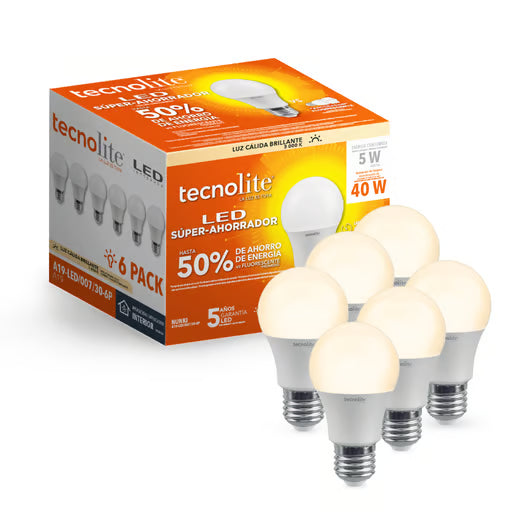 A19-LED/007/30-6P - Paquete 6 Focos LED 5 W Luz Cálida