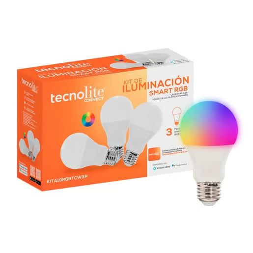 COLORS SMART | Paquete de 3 Focos Inteligentes WiFi A19 LED RGBW 8 W E27 Compatibles con Alexa y Google Home