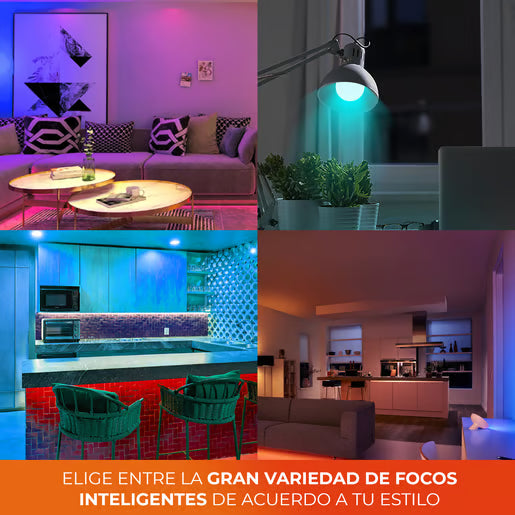 COLORS SMART | Paquete de 3 Focos Inteligentes WiFi A19 LED RGBW 8 W E27 Compatibles con Alexa y Google Home