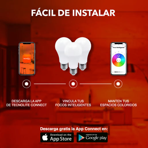 COLORS SMART | Paquete de 3 Focos Inteligentes WiFi A19 LED RGBW 8 W E27 Compatibles con Alexa y Google Home