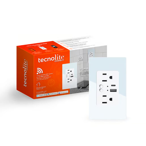 EFFLUX - Tomacorriente Inteligente WiFi 2 Enchufes y USB