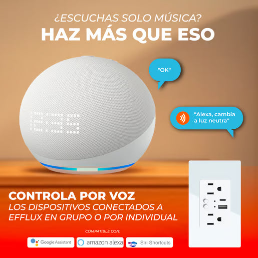 EFFLUX - Tomacorriente Inteligente WiFi 2 Enchufes y USB