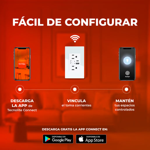 EFFLUX - Tomacorriente Inteligente WiFi 2 Enchufes y USB
