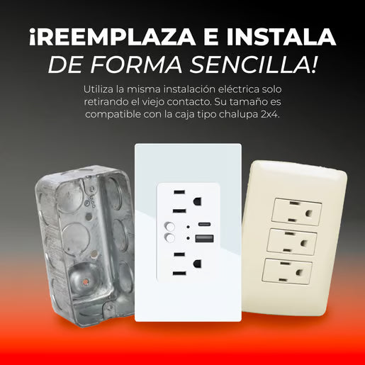 EFFLUX - Tomacorriente Inteligente WiFi 2 Enchufes y USB